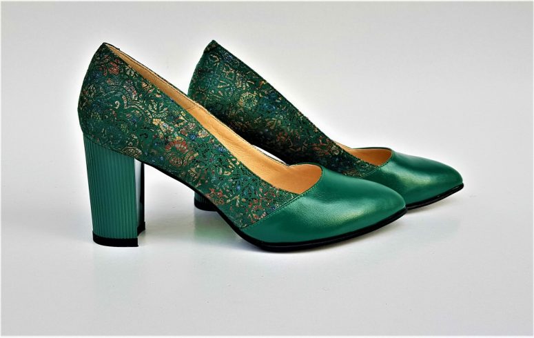 Pantofi verzi din piele naturala cu imprimeu