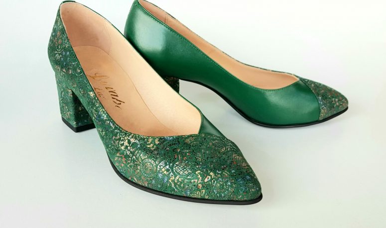 Pantofi verzi din piele naturala cu imprimeu