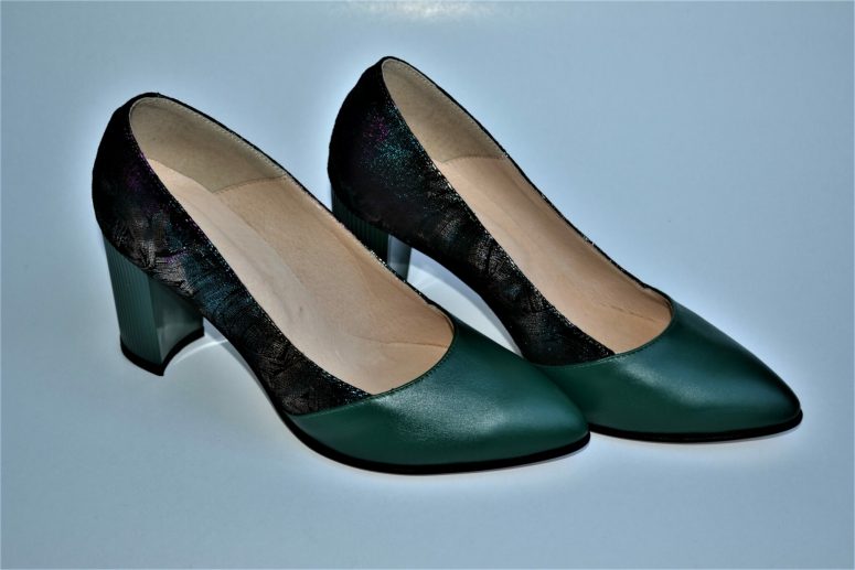 Pantofi verde smarald din piele naturala cu imprimeu