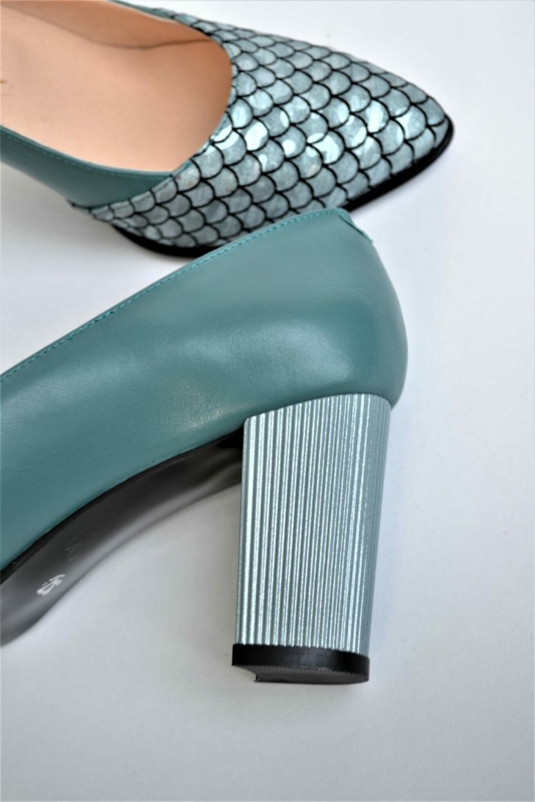 Pantofi verde opalin din piele naturala cu imprimeu