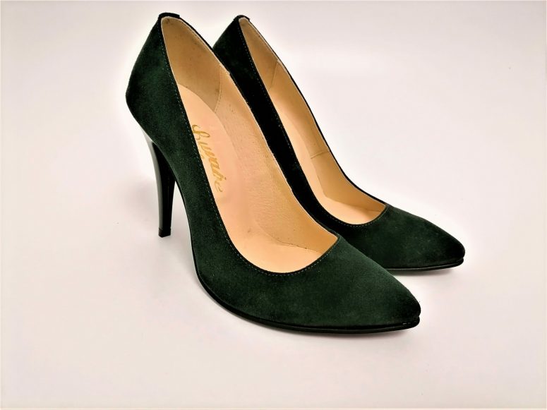 Pantofi verzi catifea din piele naturala cu toc cui