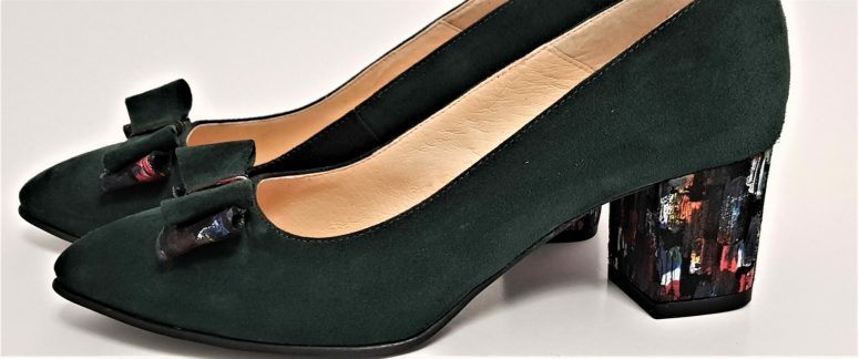 Pantofi verzi din piele naturala cu funda